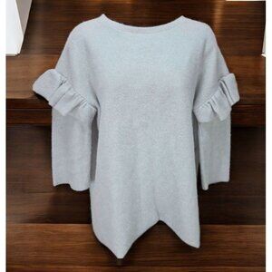 Zara Trafaluc Womens Ruffle-Sleeve Knit Sweater Small Gray‎ Soft Blend